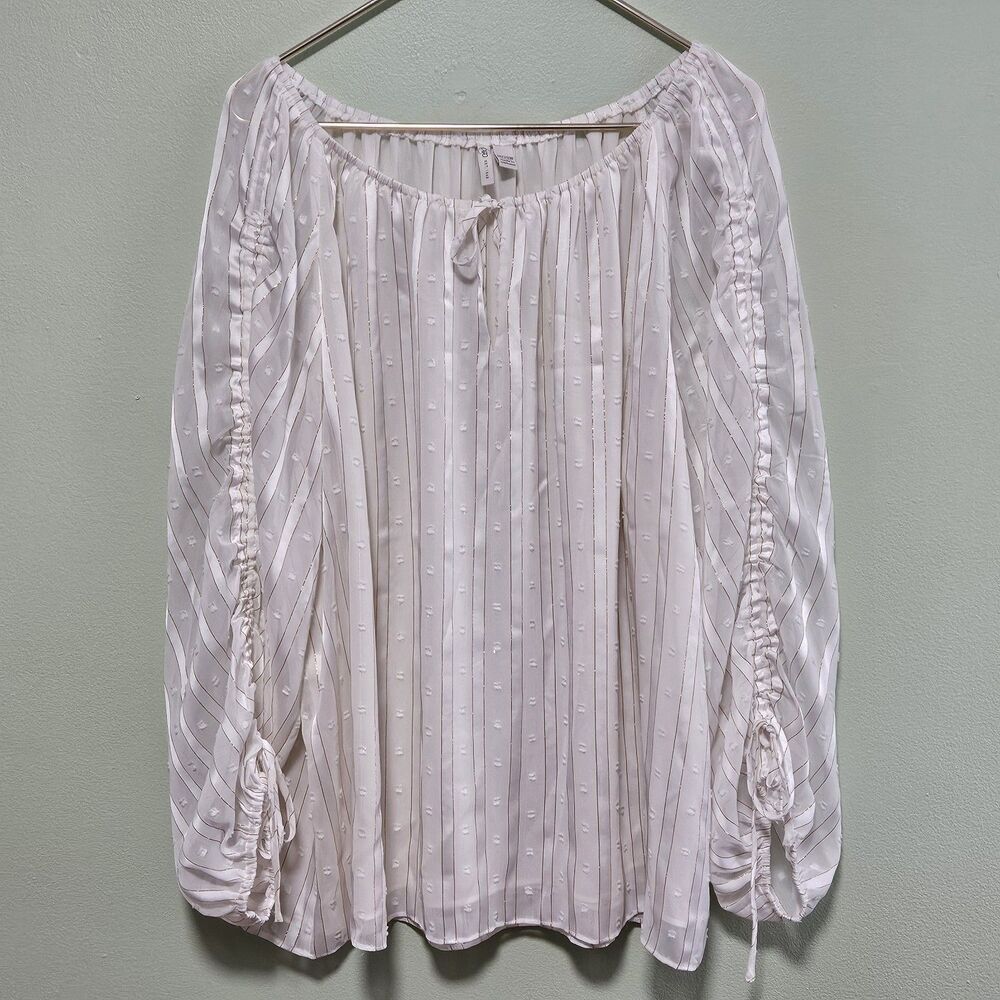 Ivory Romantic Blouse Cato Plus Size Women's Peasant Top 18/20 Gold Threads - Picture 3 of 11